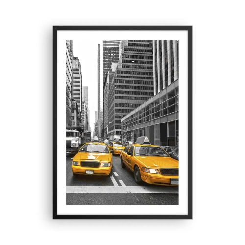 Plakat i sort ramme - Gule taxaer på gaderne i New York - 50x70cm - Det er os, der farver byen - Moderne vægdekoration til stue og soveværelse ARTTOR