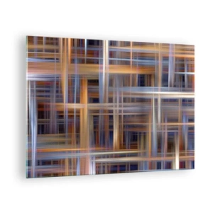 Billede på glas - Geometrisk mønster af linjer og farver i en abstrakt stil - 70x50cm - Vævet af lys - Moderne vægdekoration til stue og soveværelse ARTTOR