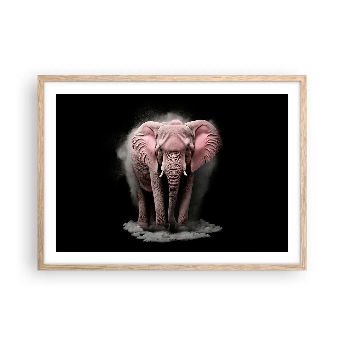 Plakat i ramme af lyst egetræ - Tænk ikke på en lyserød elefant! - 70x50 cm
