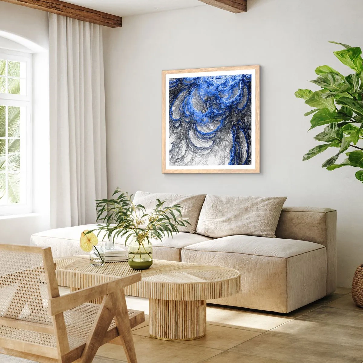 Plakat i ramme af lyst egetræ - En bølges fødsel - 30x30 cm