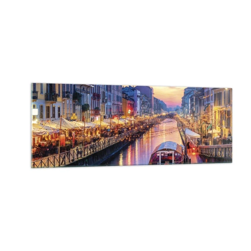 Billede på glas - En aften med lys og sjov - 140x50 cm