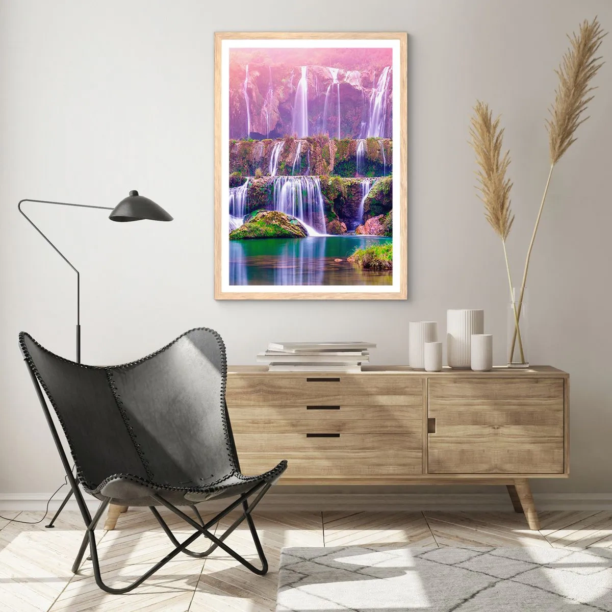 Plakat i ramme af lyst egetræ - Trappe til himlen - 50x70 cm