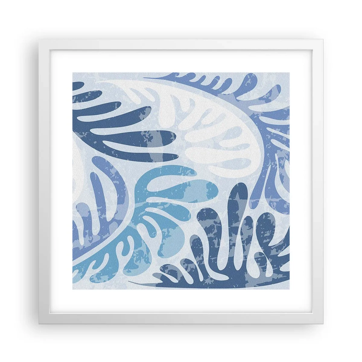 Plakat i hvid ramme - Blå bregner - 40x40 cm