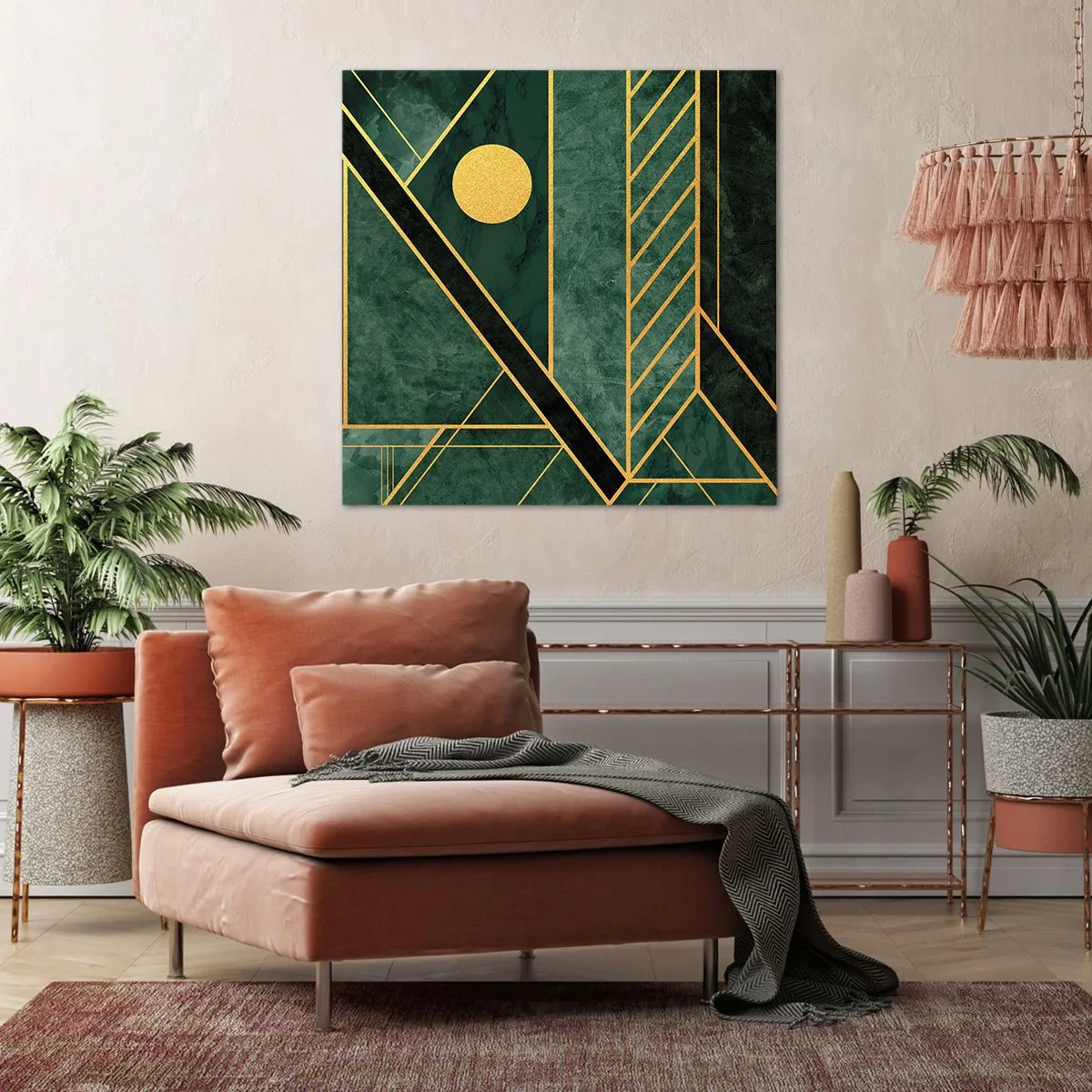 Lærredstryk - Billede på lærred - Dynamikken i guld og azurblå - 40x40 cm