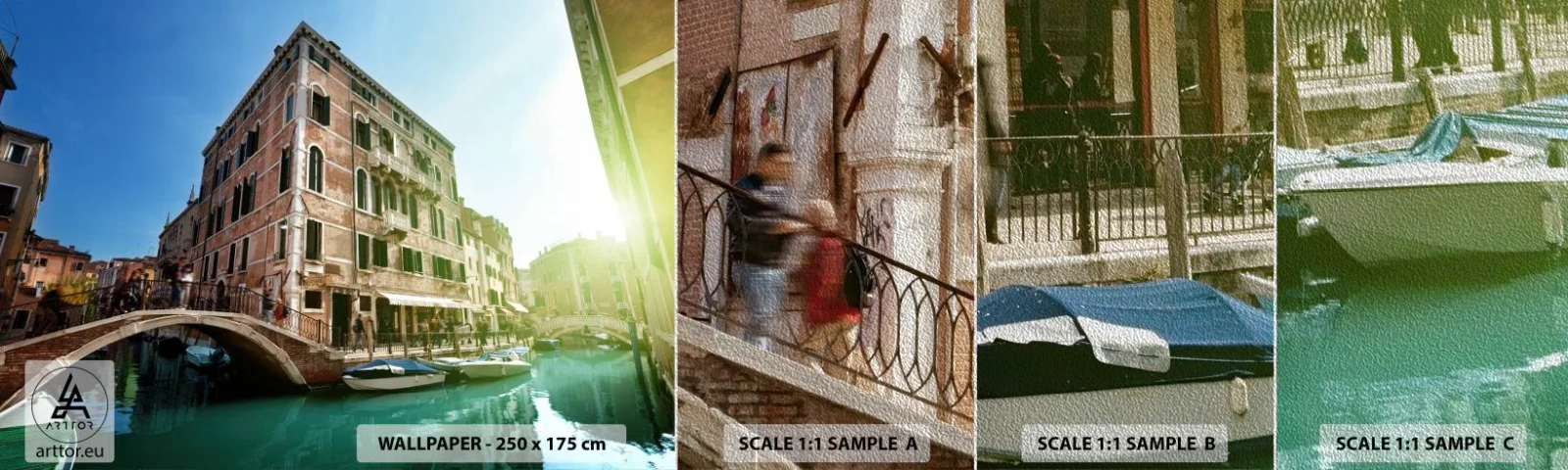 Prøve Fototapet Premium Sand - Venedig - Amore Mio - By, Venedig, Gondoler - 100x30 cm