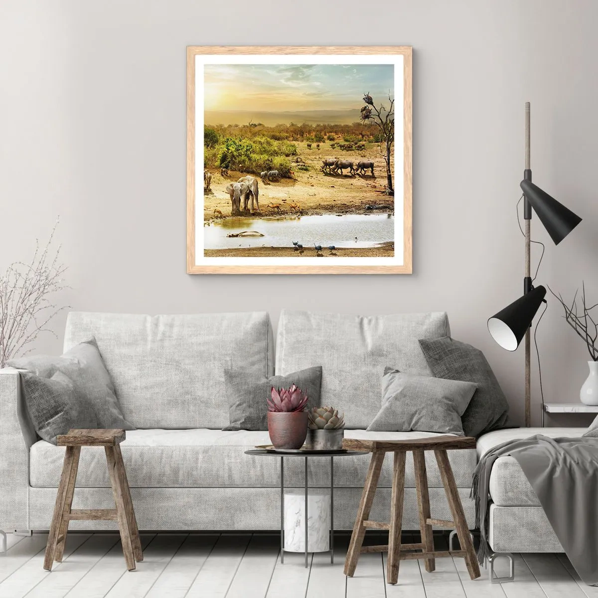 Plakat i ramme af lyst egetræ - "Og ud af Eden flød en flod...". - 50x50 cm