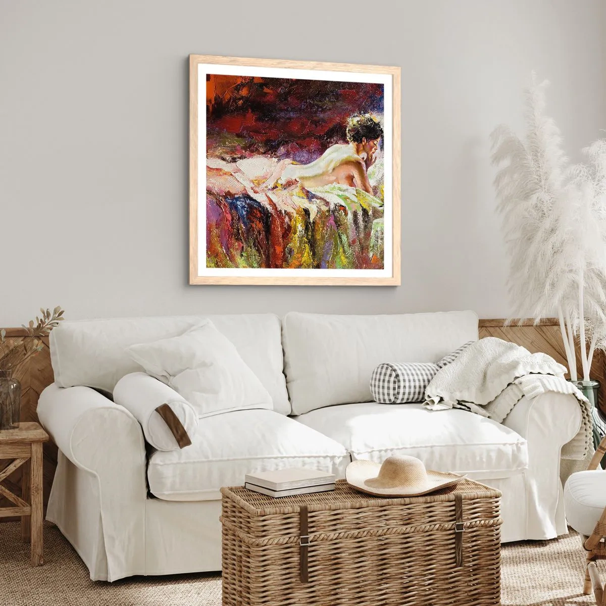 Plakat i ramme af lyst egetræ - Eftertænksom Venus - 30x30 cm