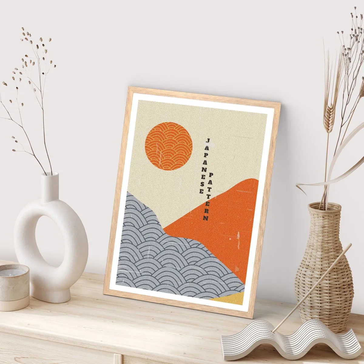 Plakat i ramme af lyst egetræ - I den japanske ånd - 50x70 cm