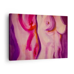 Lærredstryk - Billede på lærred - En abstrakt fortolkning af den kvindelige silhuet i lyserøde og lilla farver. - 70x50cm - En ode til kvindelighed - Moderne vægdekoration til stue og soveværelse ARTTOR