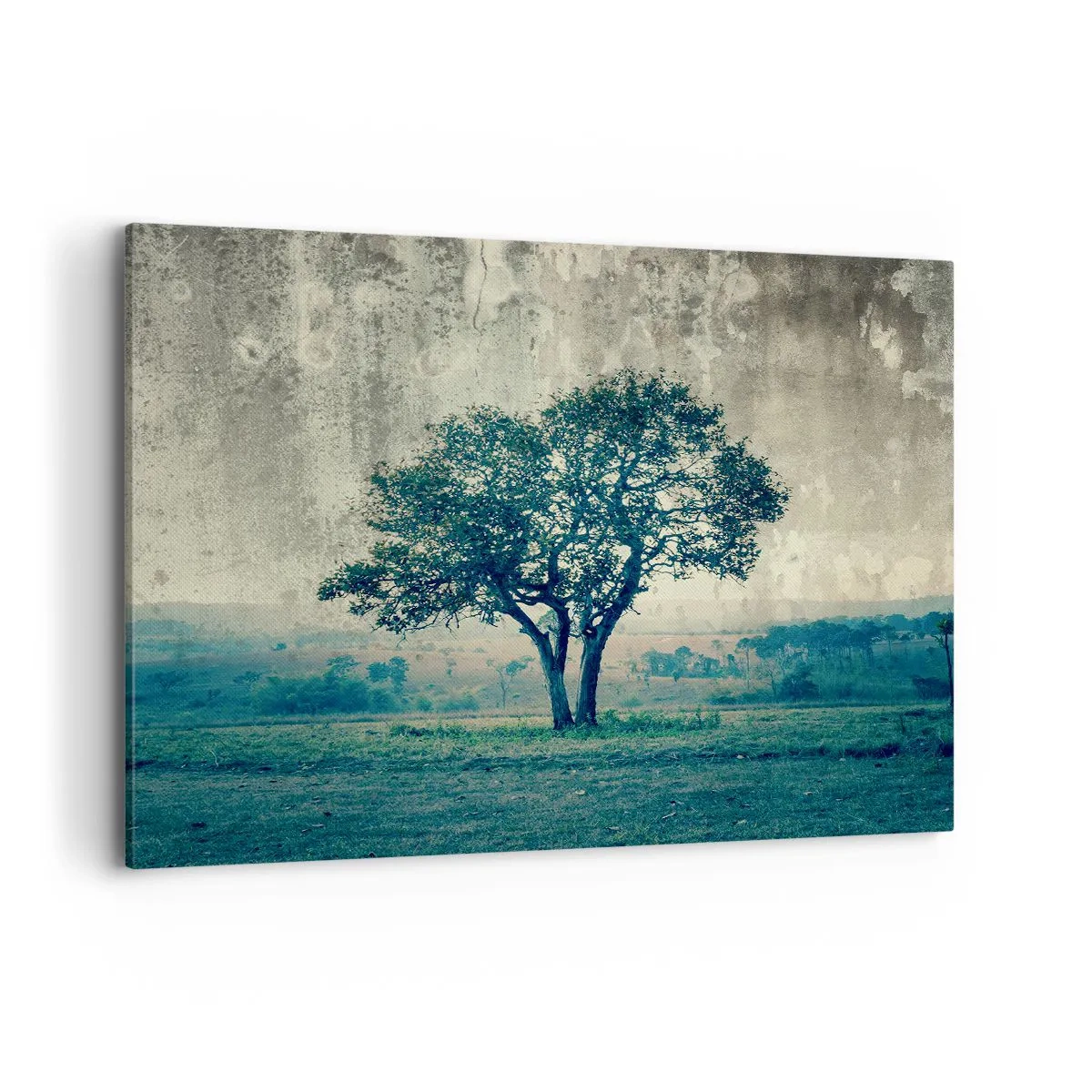 Lærredstryk - Billede på lærred - Et æbletræ på en blå membran? - 120x80 cm