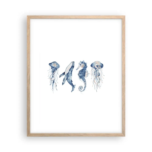 Plakat i ramme af lyst egetræ - Havets vidundere - 40x50 cm