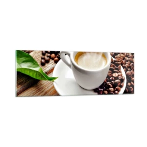 Billede på glas - Kaffe på bænken - 90x30 cm