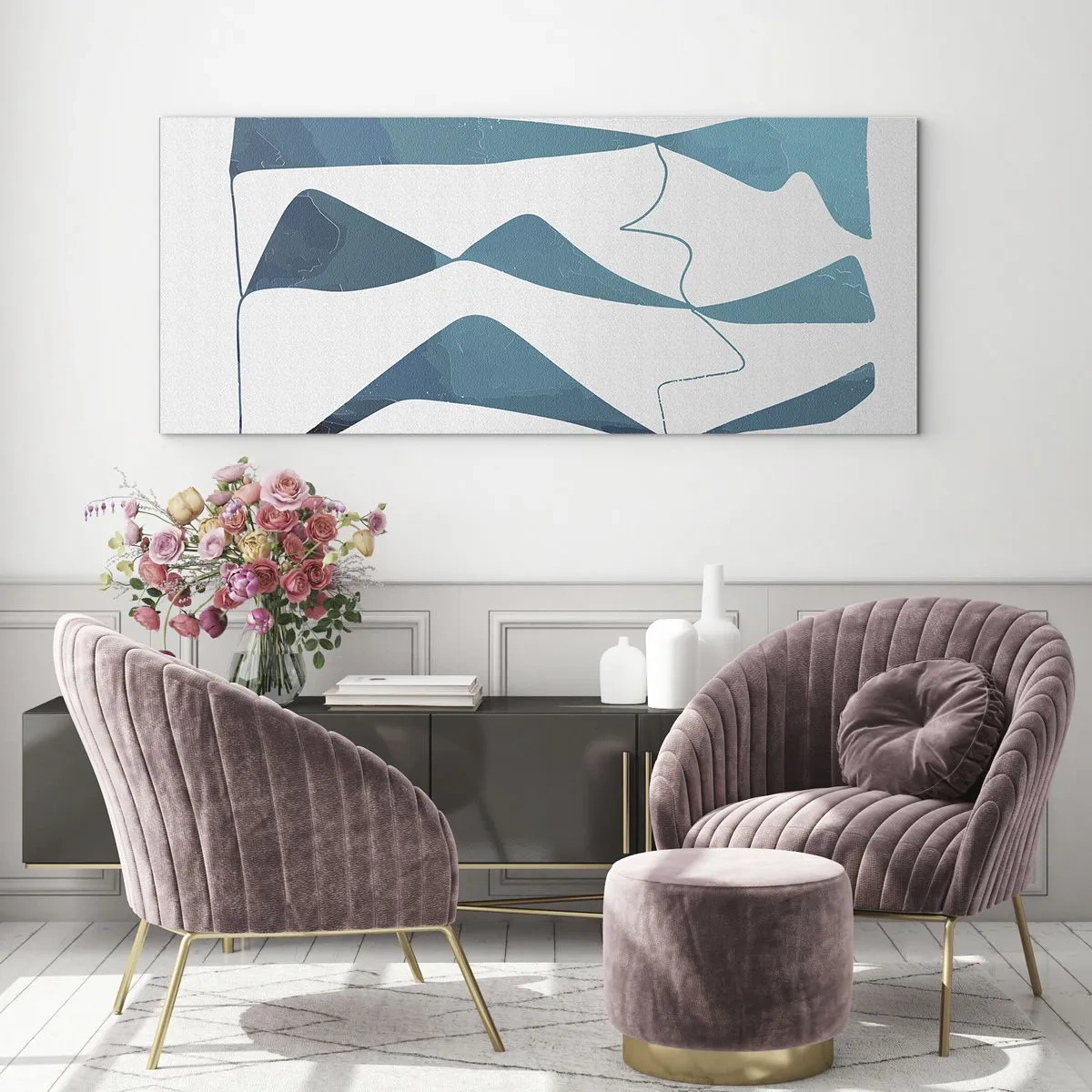 Billede på glas - Abstraktion: en turkis sammensætning - 100x40 cm