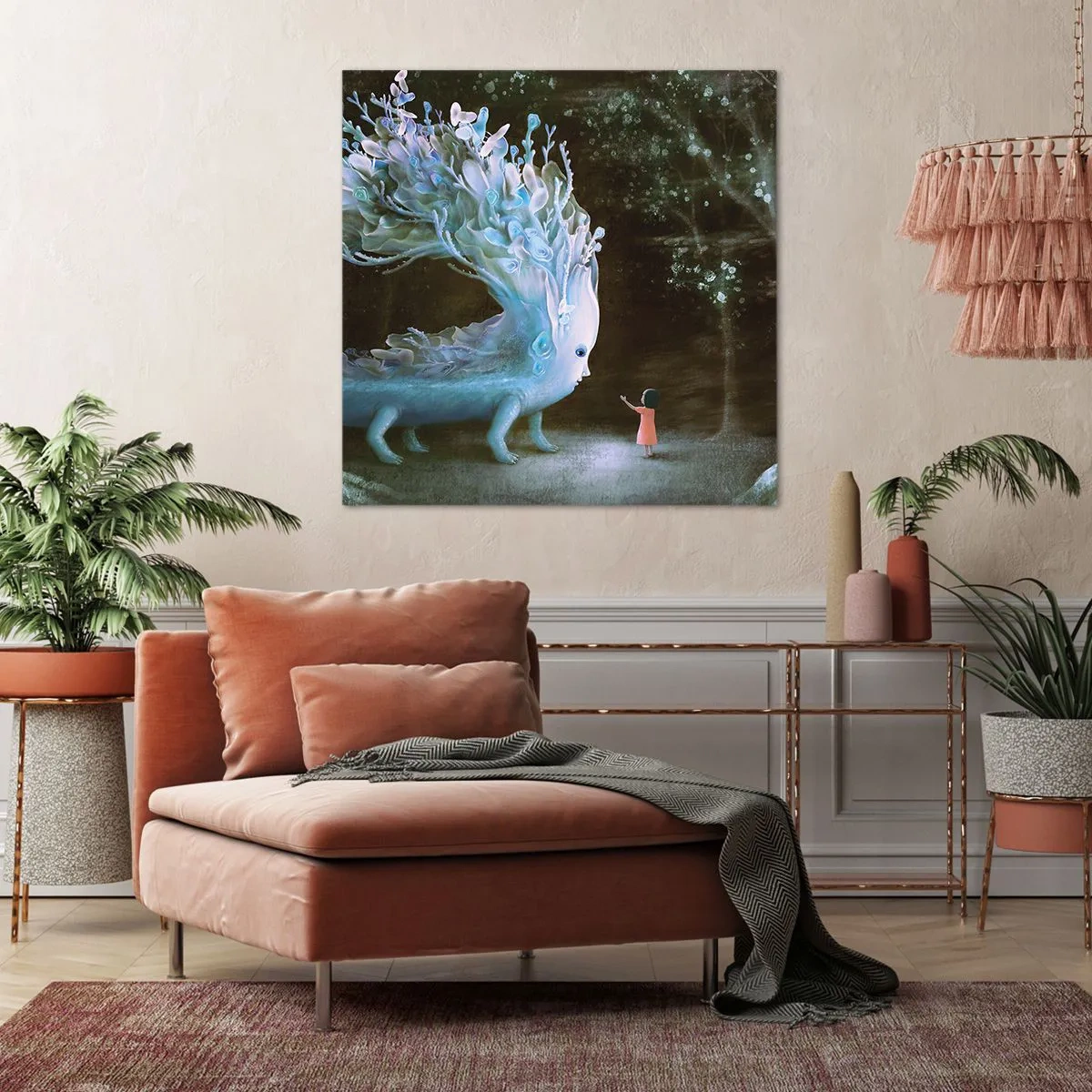 Lærredstryk - Billede på lærred - Et fantastisk møde - 70x70 cm