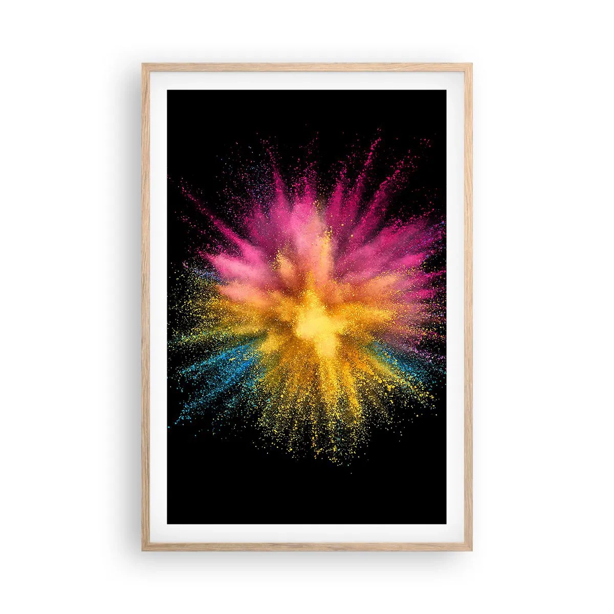 Plakat i ramme af lyst egetræ - Farvernes fødsel  - 61x91 cm