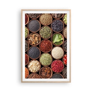 Plakat i ramme af lyst egetræ - Alle verdens smage - 61x91 cm