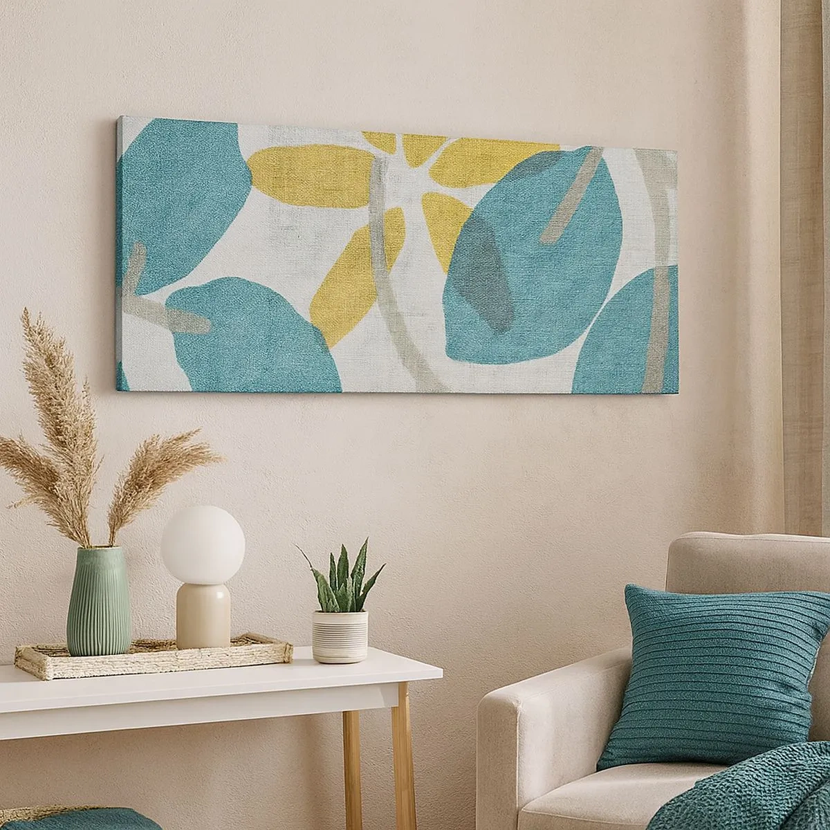 Lærredstryk - Billede på lærred - Blandt azurblå blade - 100x40 cm