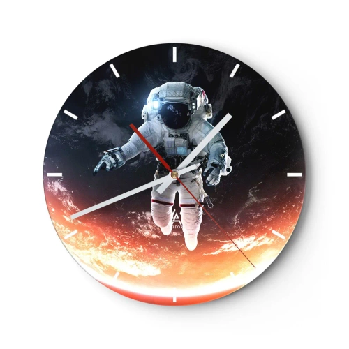 Vægur, Uret - En astronaut, der svæver i rummet med udsigt til Jorden - 30x30cm - Må jeg blive lidt længere? - Moderne vægdekoration til stue, køkken og soveværelse ARTTOR