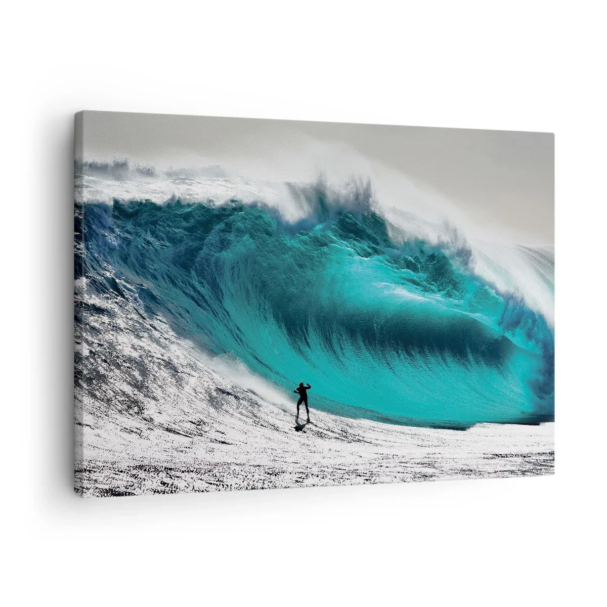 Lærredstryk - Billede på lærred - Surfer foran en kæmpe bølge - 70x50cm - Udfordring accepteret - Moderne vægdekoration til stue og soveværelse ARTTOR
