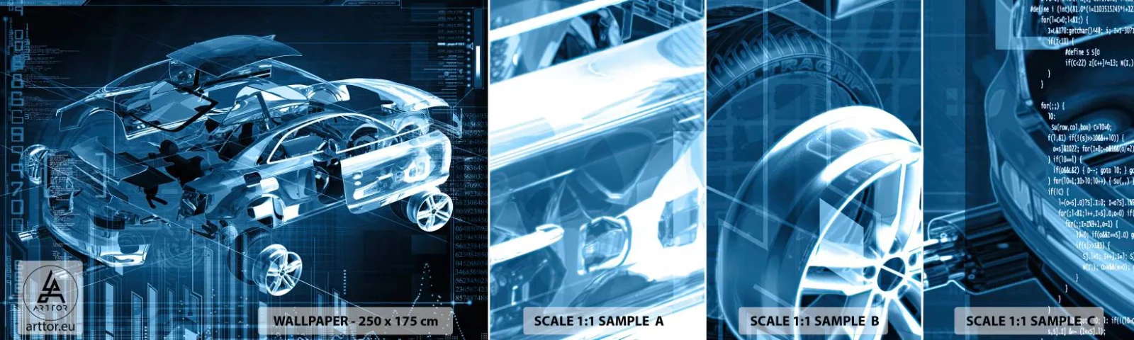 Prøve Fototapet Selvklæbende Deluxe Sticker - Teknisk anatomi - Automotive, Bil, Koncept - 100x30 cm