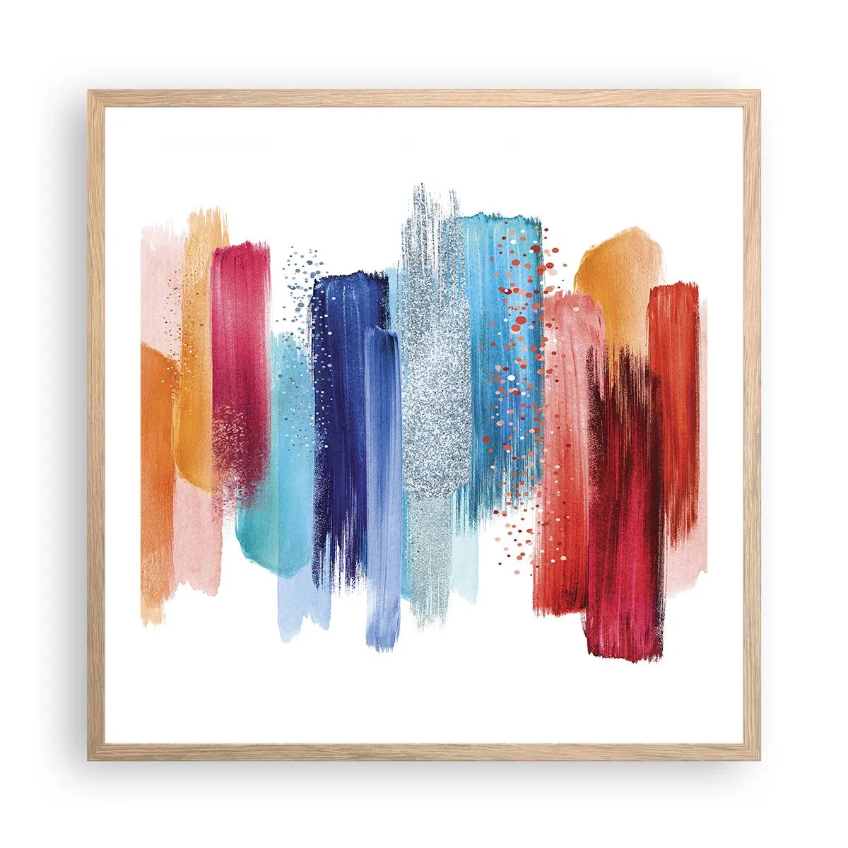 Plakat i ramme af lyst egetræ - Op og ned  - 60x60 cm