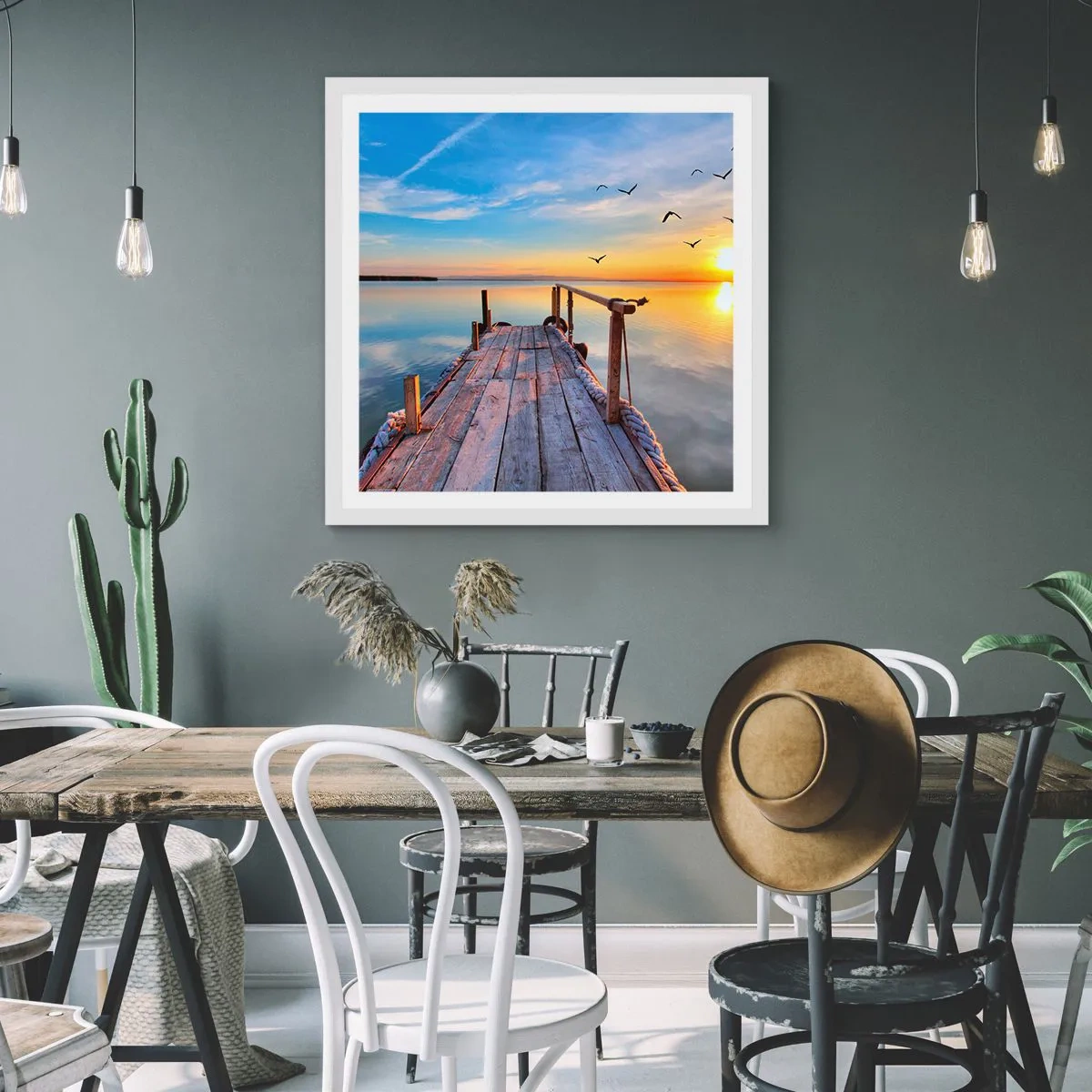 Plakat i hvid ramme - Går fremad mod solen - 50x50 cm
