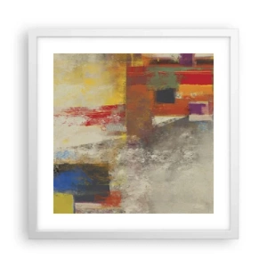 Plakat i hvid ramme - Geometri af farver - 40x40 cm