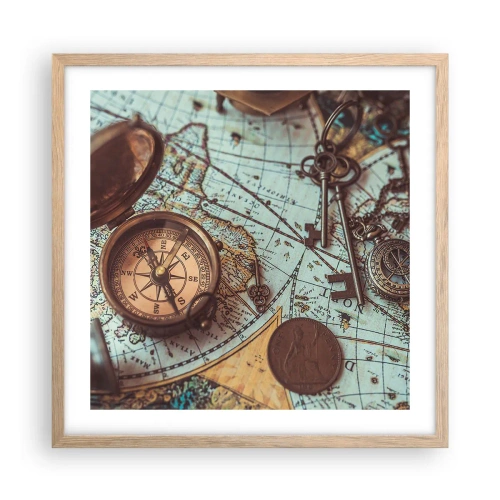 Plakat i ramme af lyst egetræ - For eventyreren - 50x50 cm