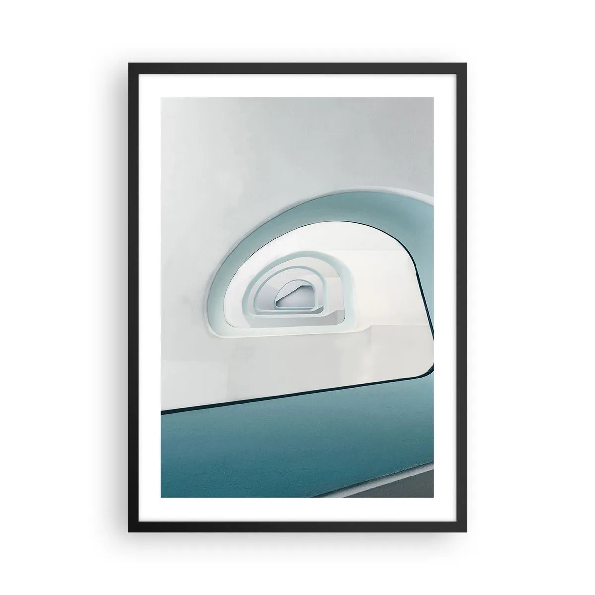 Plakat i sort ramme - Moderne buede linjer og arkitektoniske strukturer i klare farver - 50x70cm - Til bunden af det blå - Moderne vægdekoration til stue og soveværelse ARTTOR
