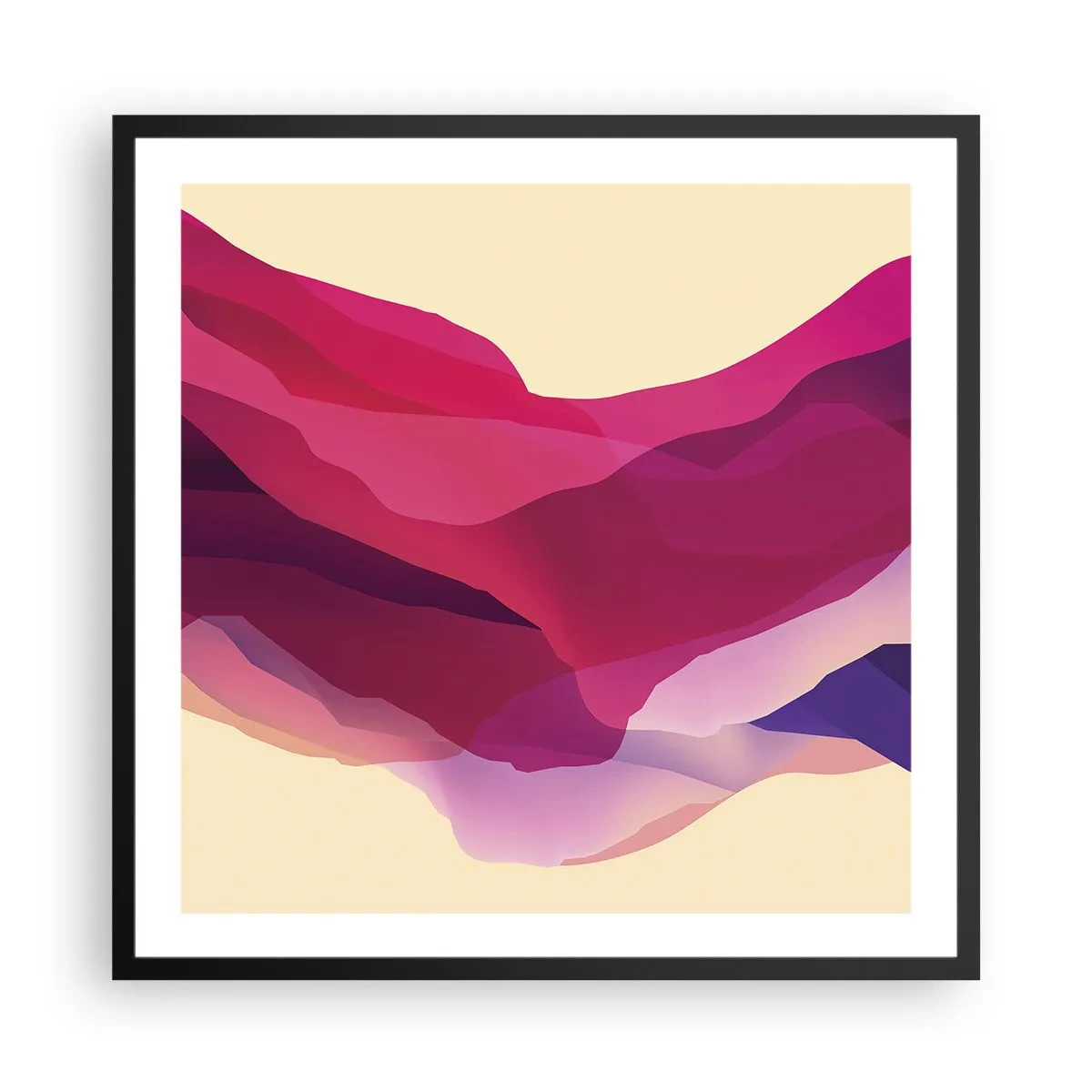 Plakat i sort ramme - Bølger i lilla - 60x60 cm