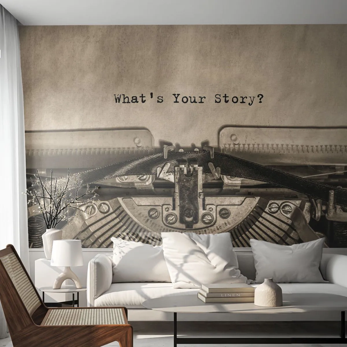 Fototapet Premium Sand - Fortæl mig - Skummaskine, Årgang, Retro - 150x105 cm