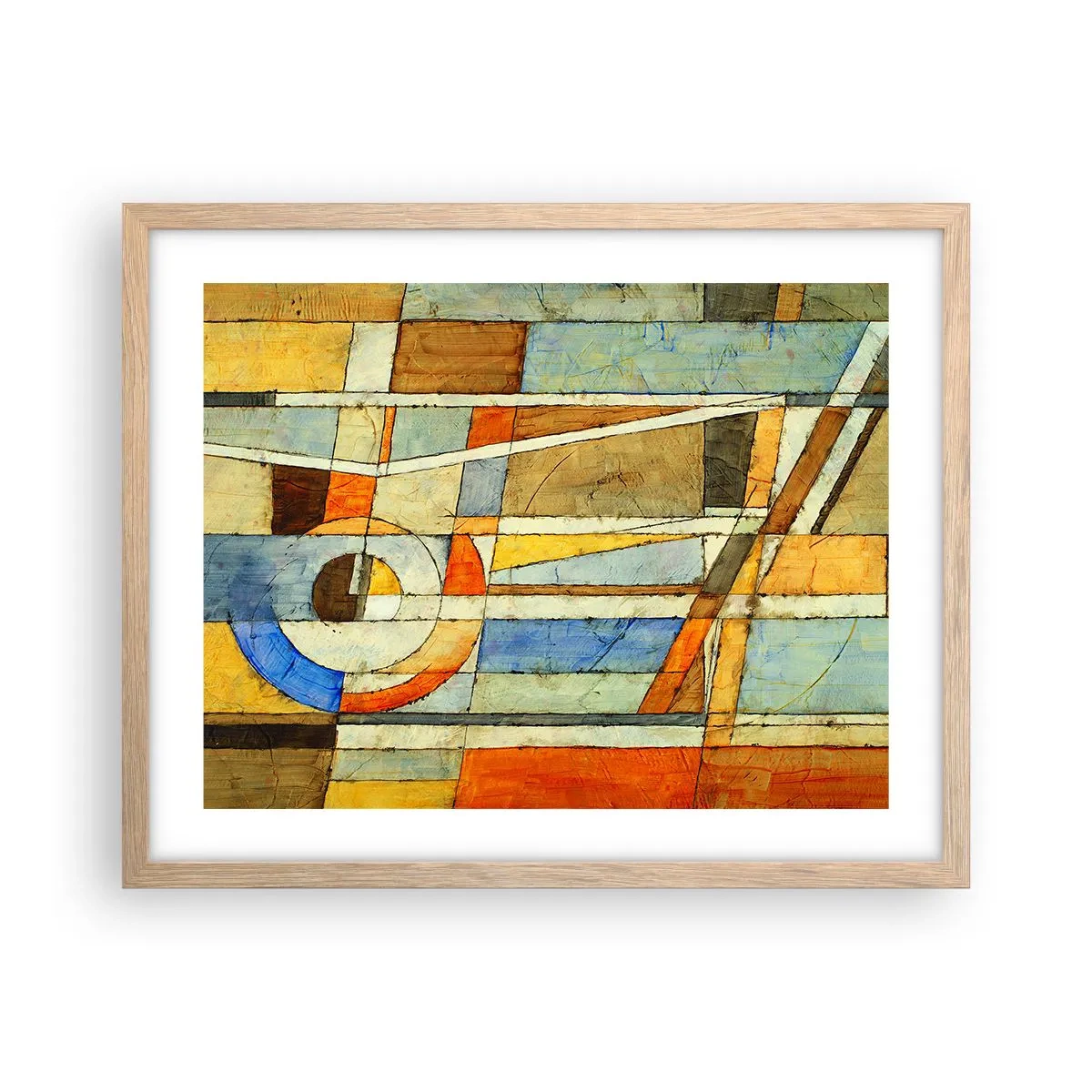 Plakat i ramme af lyst egetræ - Kubisme på en byggeplads - 50x40 cm