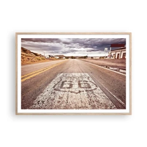 Plakat i ramme af lyst egetræ - Mother Road - amerikansk legende - 100x70 cm