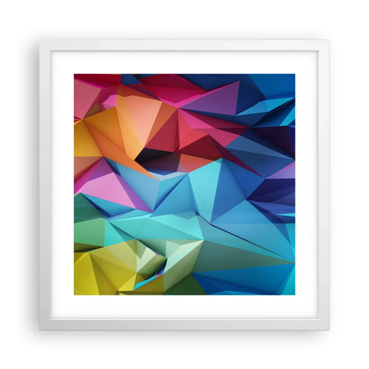 Plakat i hvid ramme - Regnbue origami - 40x40 cm
