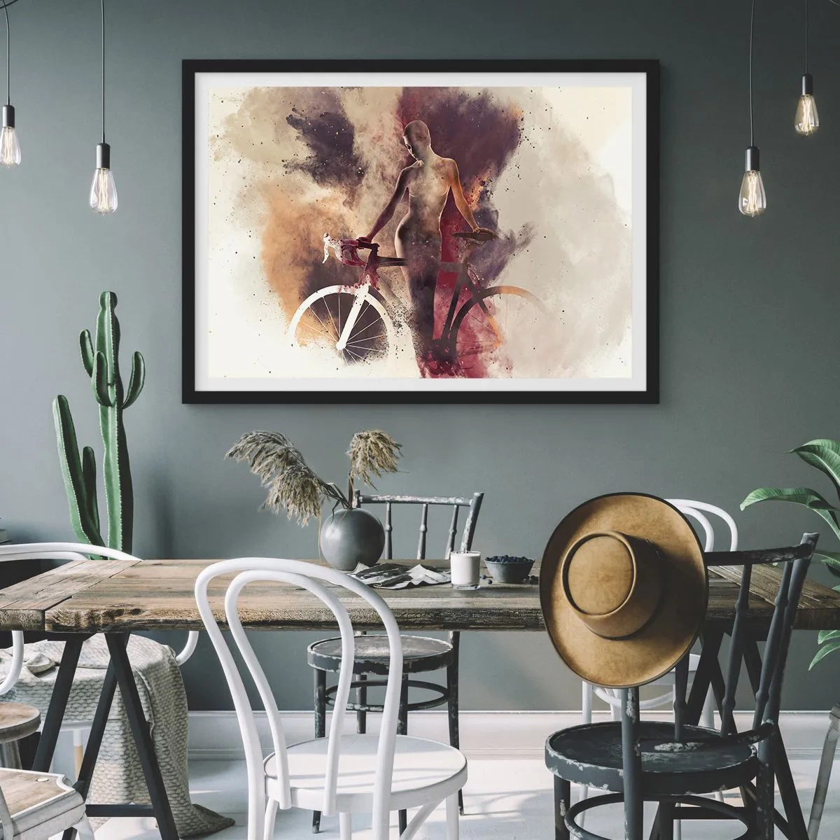 Plakat i sort ramme - I marmor former den cyklende sjæl - 100x70 cm