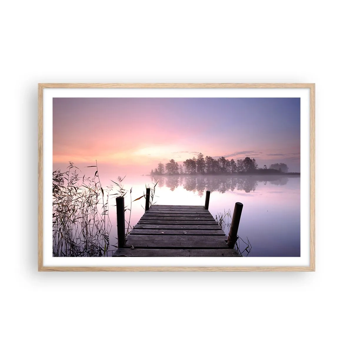 Plakat i ramme af lyst egetræ - Ud af den lilla tåge... - 91x61 cm