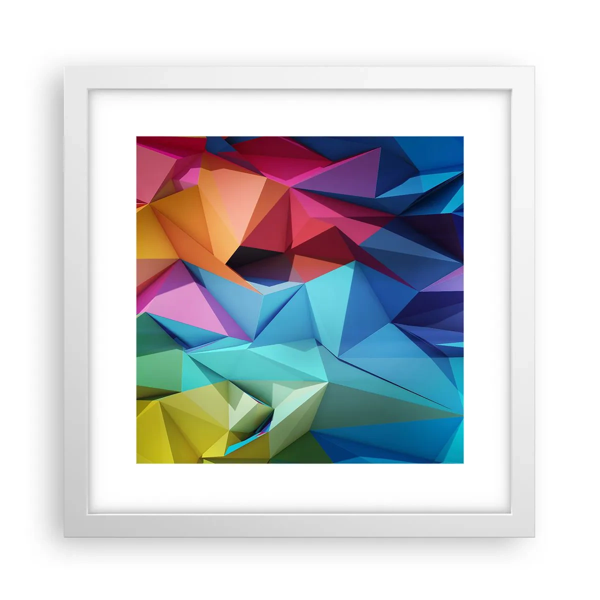 Plakat i hvid ramme - Regnbue origami - 30x30 cm