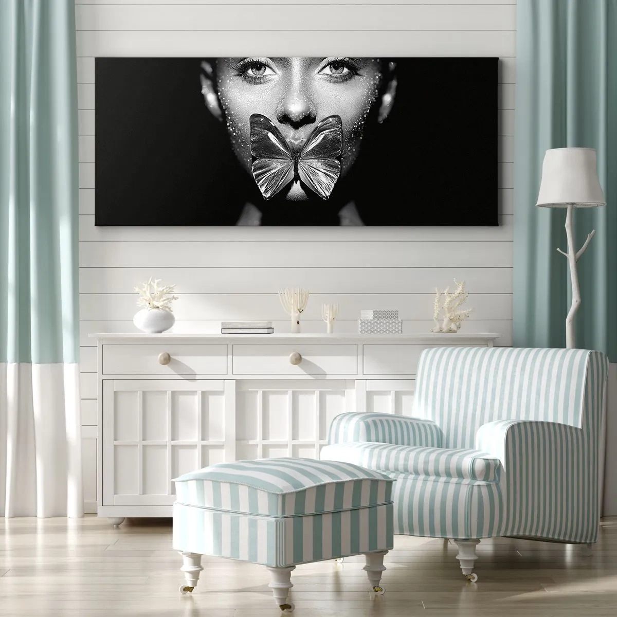 Lærredstryk - Billede på lærred - Sommerfuglekys - 90x30 cm