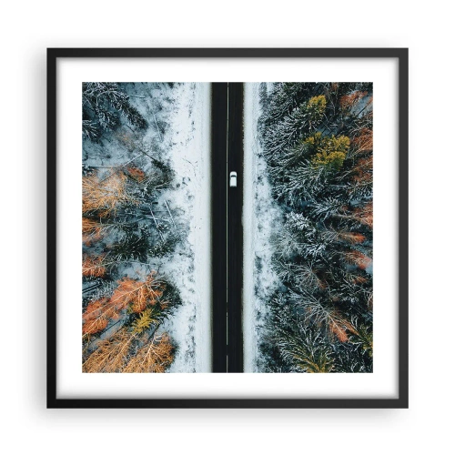 Plakat i sort ramme - Skær gennem vinterskoven - 50x50 cm