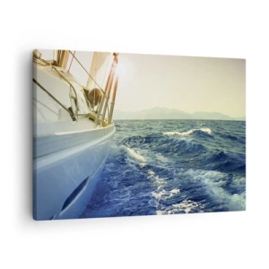Lærredstryk - Billede på lærred - En yacht på det åbne hav med udsigt over bølgerne - 70x50cm - For eventyr - Moderne vægdekoration til stue og soveværelse ARTTOR