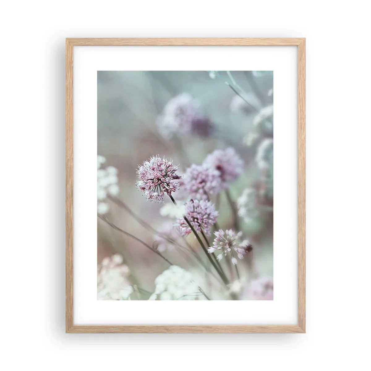 Plakat i ramme af lyst egetræ - Søde filigranurter - 40x50 cm