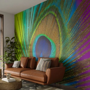 Fototapet Premium Sand - Øje mod øje - Abstraktion, Påfuglefjer, Stykke - 500x350 cm