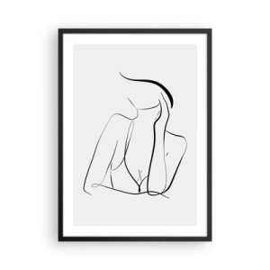 Plakat i sort ramme - En minimalistisk linje, der skildrer en kvindes silhuet - 50x70cm - På bølgen af en drøm - Moderne vægdekoration til stue og soveværelse ARTTOR