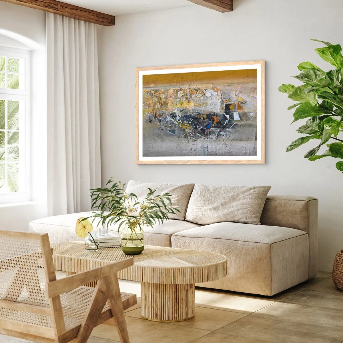 Plakat i ramme af lyst egetræ - Alt vil falde på plads - 100x70 cm