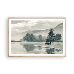 Plakat i ramme af lyst egetræ - Søen sover stadig - 91x61 cm