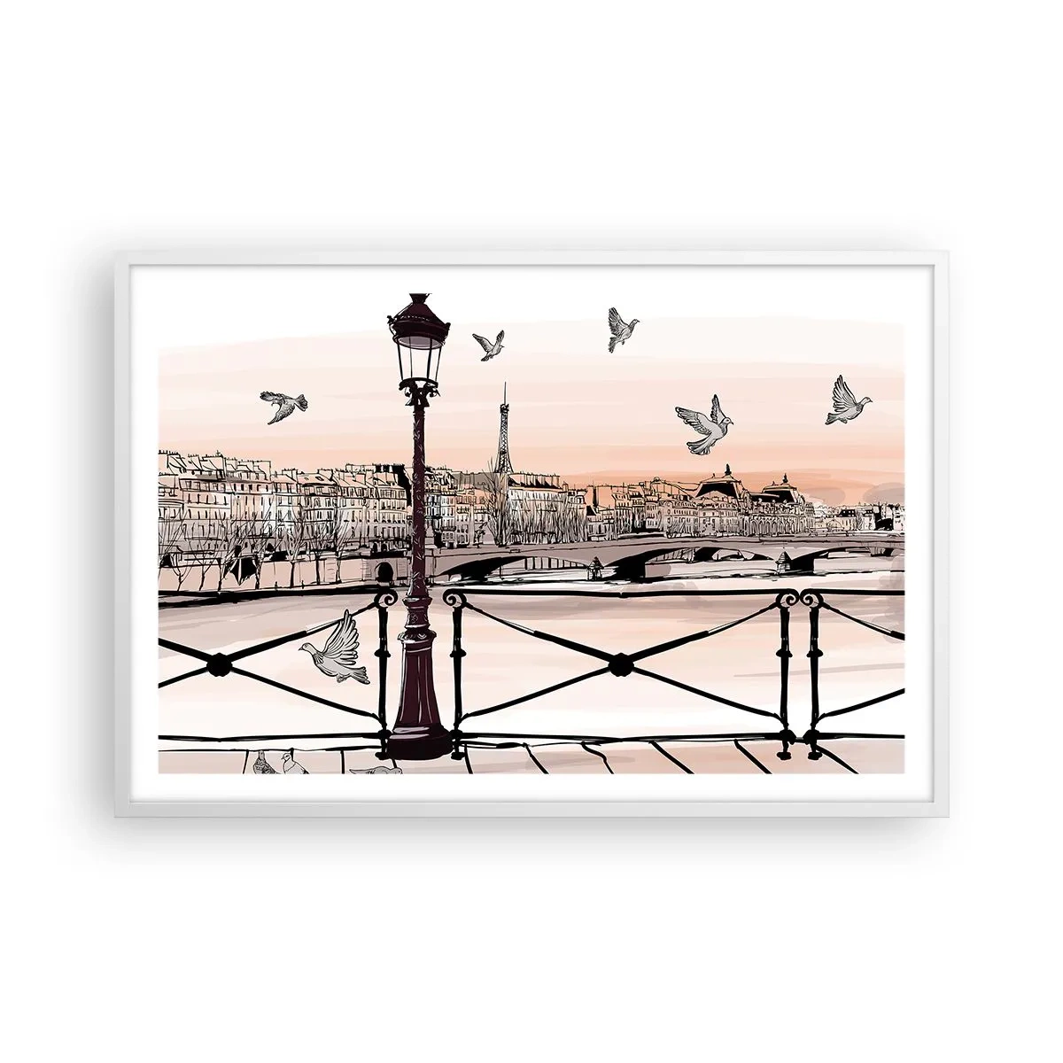 Plakat i hvid ramme - Over Paris' hustage - 91x61 cm