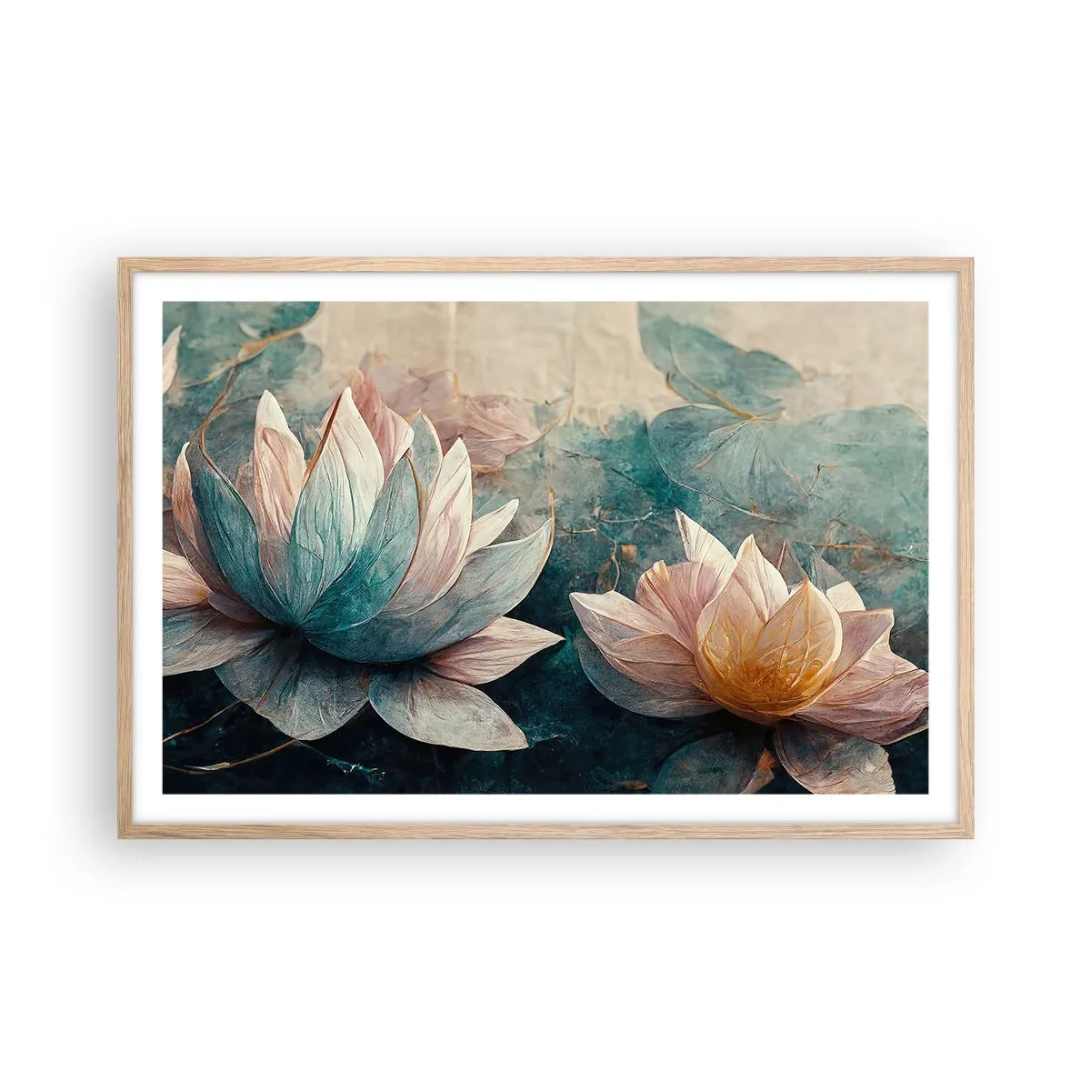 Plakat i ramme af lyst egetræ - Søens stjerner - 91x61 cm