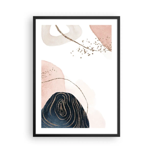 Plakat i sort ramme - Abstrakte former i pastelfarver med gulddetaljer - 50x70cm - Alt flyder - Moderne vægdekoration til stue og soveværelse ARTTOR