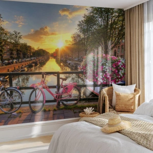 Fototapet Premium Sand - Forårsmorgen i Amsterdam - By, Amsterdam, Arkitektur - 500x350 cm