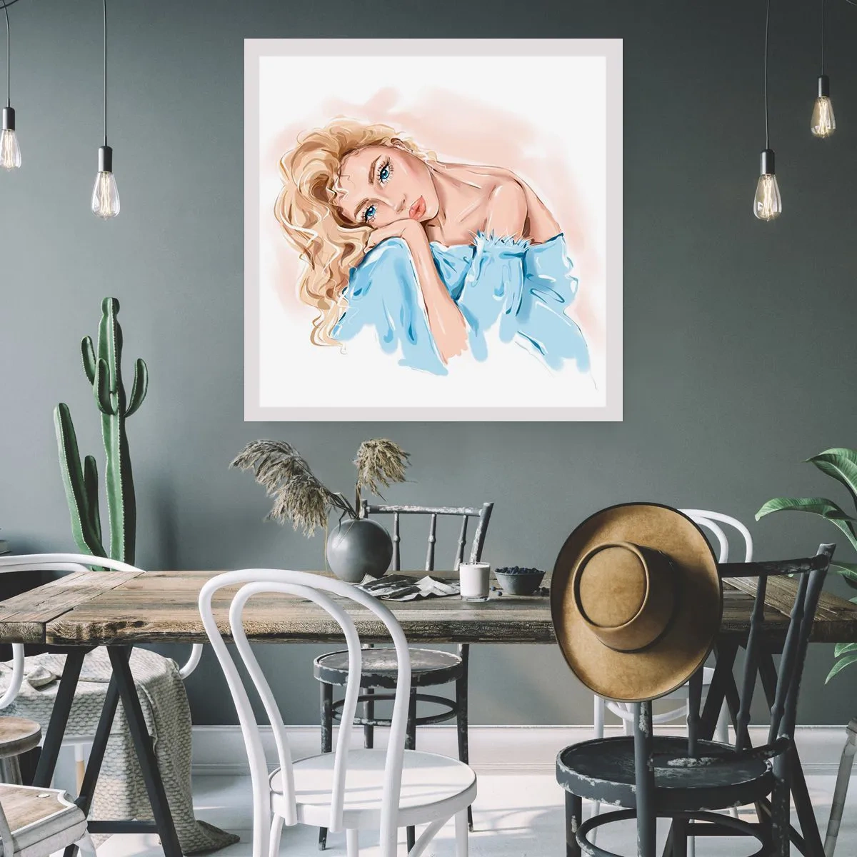 Plakat - Drømmende i blåt - 60x60 cm